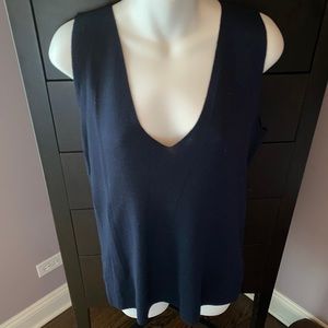 NWOT St. John Soft Wool Deep V-Neck Sleeveless Luxury Navy Sweater L